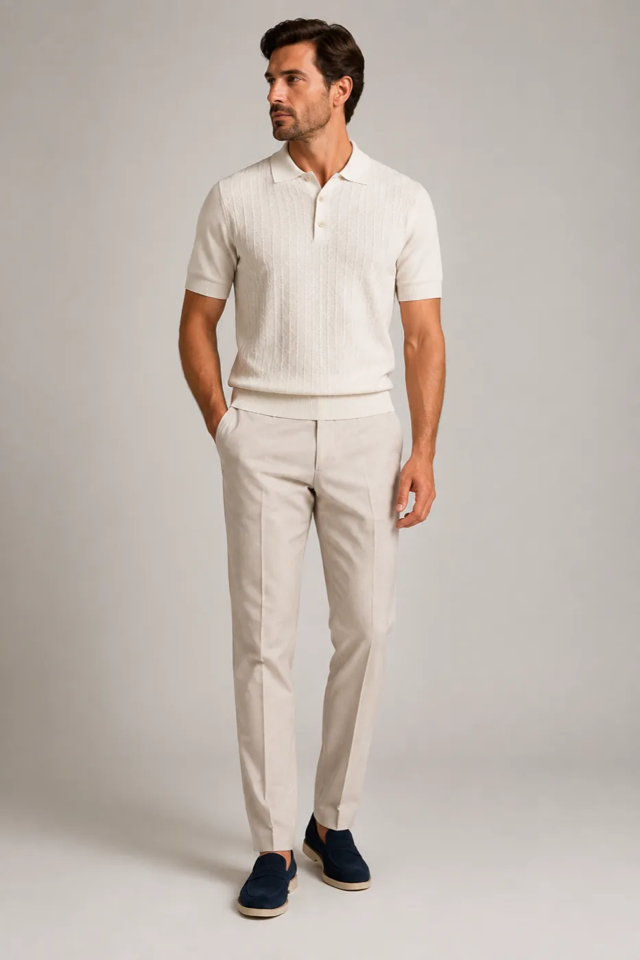 Ecru Supima Cotton Knit Polo by Paolo Martini — front